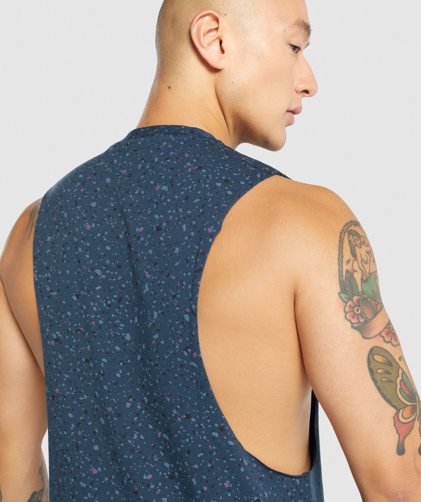 Gymshark Micro Print Drop Arm Tank - Navy
