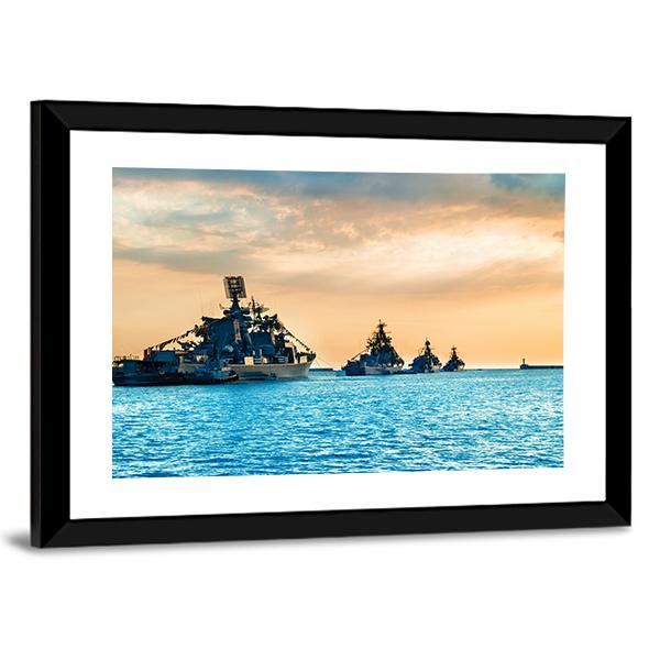 Military Navy Ships In Sea Canvas Wall Art-3 Horizontal-Gallery Wrap-25" x 16"-Tiaracle