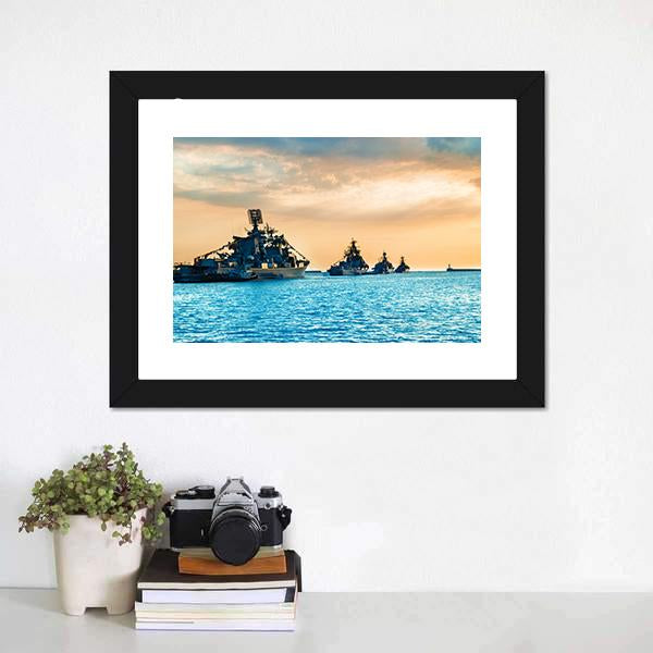 Military Navy Ships In Sea Canvas Wall Art-3 Horizontal-Gallery Wrap-25" x 16"-Tiaracle