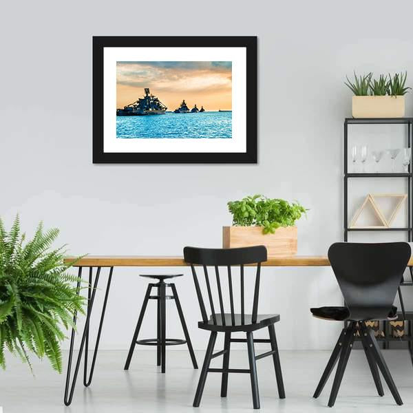 Military Navy Ships In Sea Canvas Wall Art-3 Horizontal-Gallery Wrap-25" x 16"-Tiaracle
