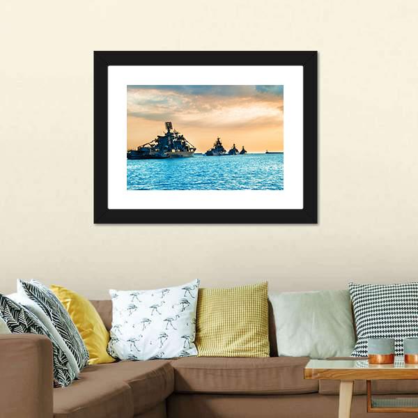 Military Navy Ships In Sea Canvas Wall Art-3 Horizontal-Gallery Wrap-25" x 16"-Tiaracle