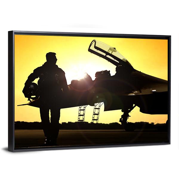 Military Pilot On Airfield Canvas Wall Art-3 Horizontal-Gallery Wrap-25" x 16"-Tiaracle