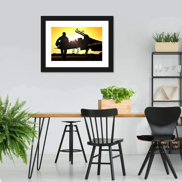 Military Pilot On Airfield Canvas Wall Art-3 Horizontal-Gallery Wrap-25" x 16"-Tiaracle