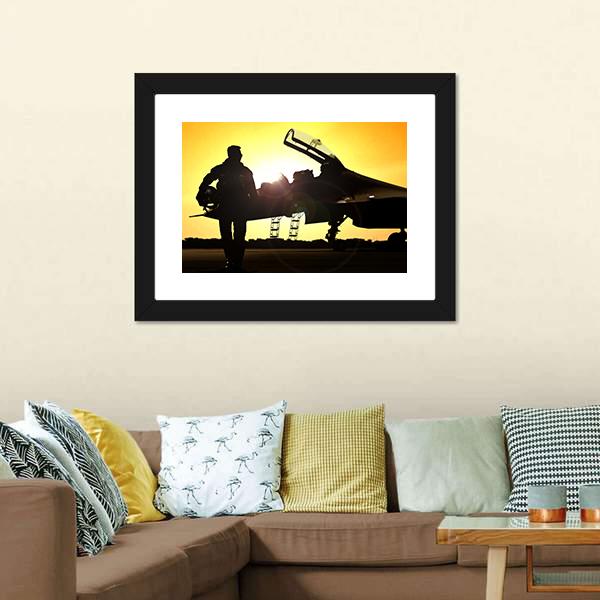 Military Pilot On Airfield Canvas Wall Art-3 Horizontal-Gallery Wrap-25" x 16"-Tiaracle