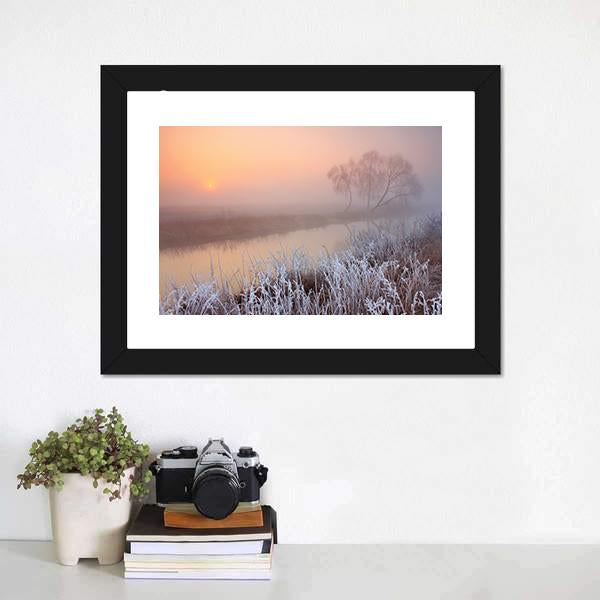 Misty Morning On River Canvas Wall Art-3 Horizontal-Gallery Wrap-25" x 16"-Tiaracle