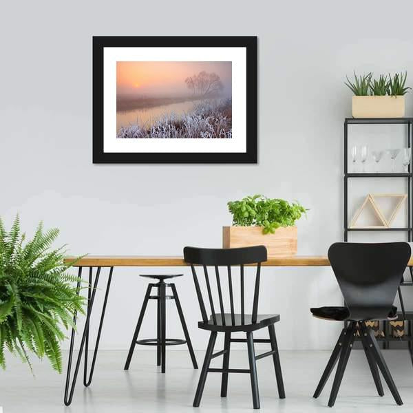 Misty Morning On River Canvas Wall Art-3 Horizontal-Gallery Wrap-25" x 16"-Tiaracle