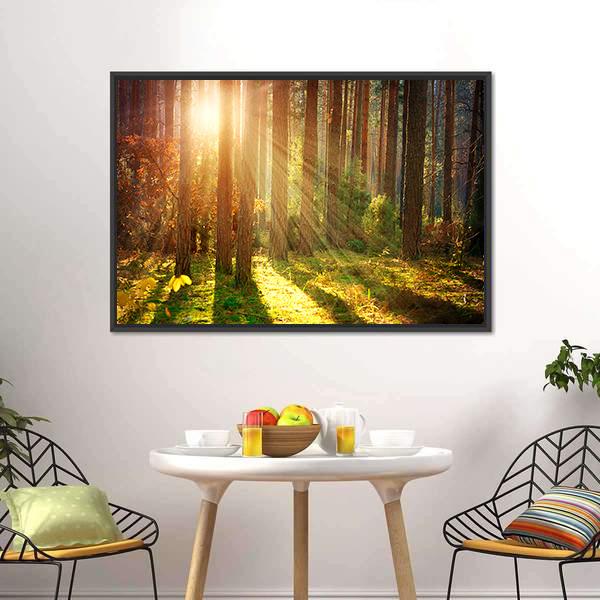 Misty Old Forest Autumn Canvas Wall Art-3 Horizontal-Gallery Wrap-25" x 16"-Tiaracle