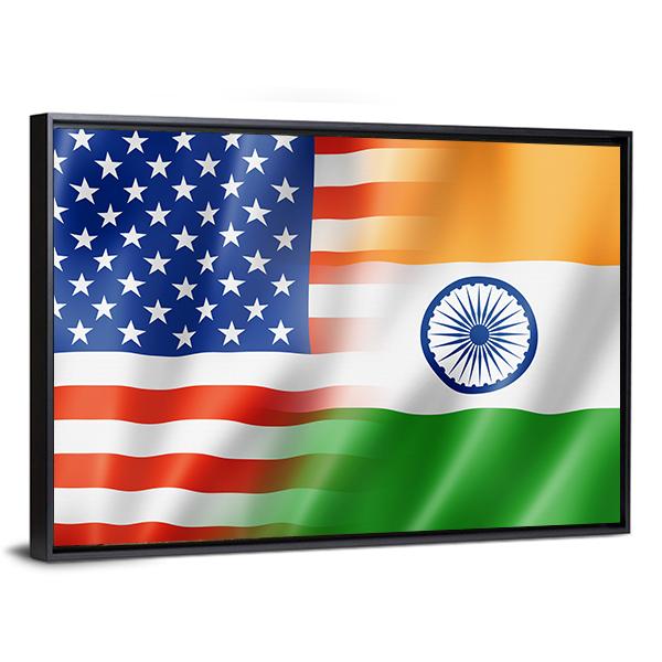 Mixed USA & Indian Flag Canvas Wall Art-3 Horizontal-Gallery Wrap-25" x 16"-Tiaracle