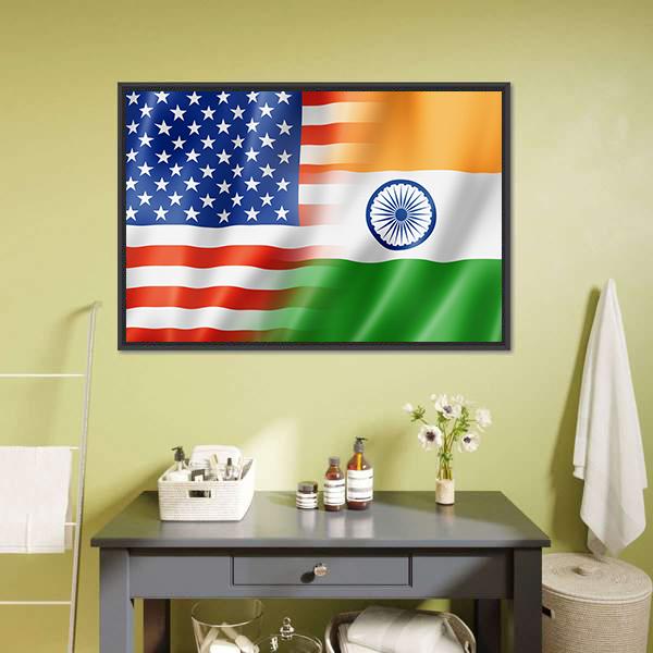 Mixed USA & Indian Flag Canvas Wall Art-3 Horizontal-Gallery Wrap-25" x 16"-Tiaracle