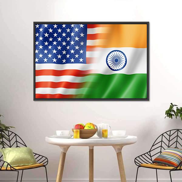 Mixed USA & Indian Flag Canvas Wall Art-3 Horizontal-Gallery Wrap-25" x 16"-Tiaracle