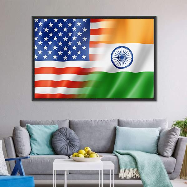 Mixed USA & Indian Flag Canvas Wall Art-3 Horizontal-Gallery Wrap-25" x 16"-Tiaracle