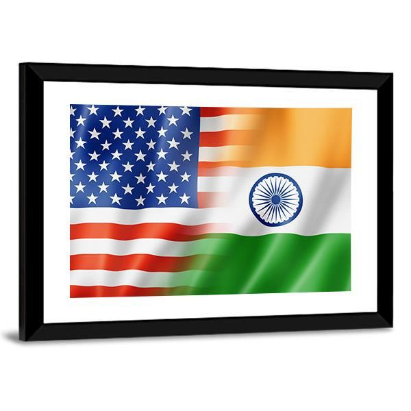 Mixed USA & Indian Flag Canvas Wall Art-3 Horizontal-Gallery Wrap-25" x 16"-Tiaracle