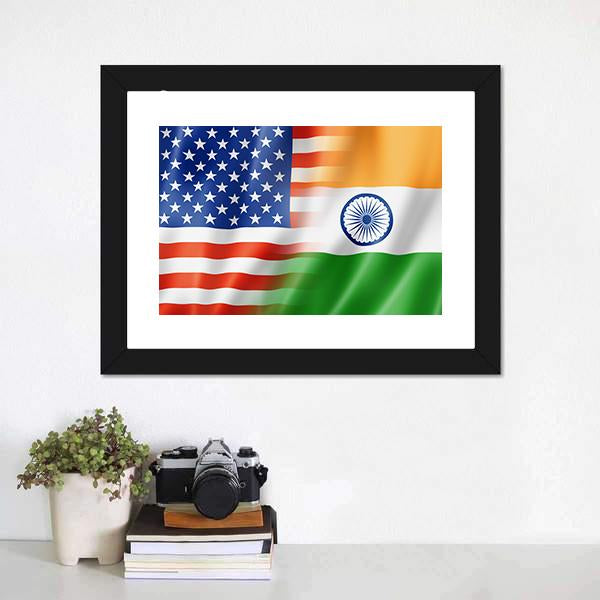 Mixed USA & Indian Flag Canvas Wall Art-3 Horizontal-Gallery Wrap-25" x 16"-Tiaracle
