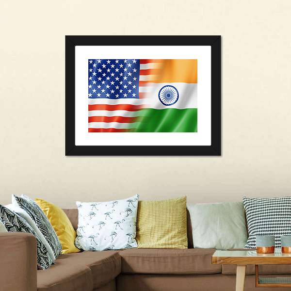 Mixed USA & Indian Flag Canvas Wall Art-3 Horizontal-Gallery Wrap-25" x 16"-Tiaracle