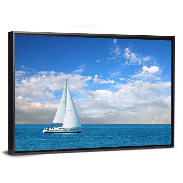 Modern Sail Boat Canvas Wall Art-3 Horizontal-Gallery Wrap-25" x 16"-Tiaracle