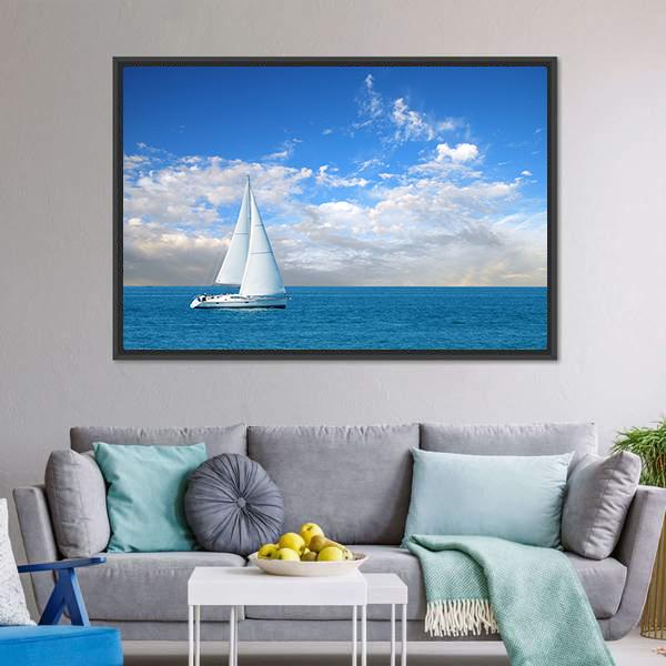 Modern Sail Boat Canvas Wall Art-3 Horizontal-Gallery Wrap-25" x 16"-Tiaracle