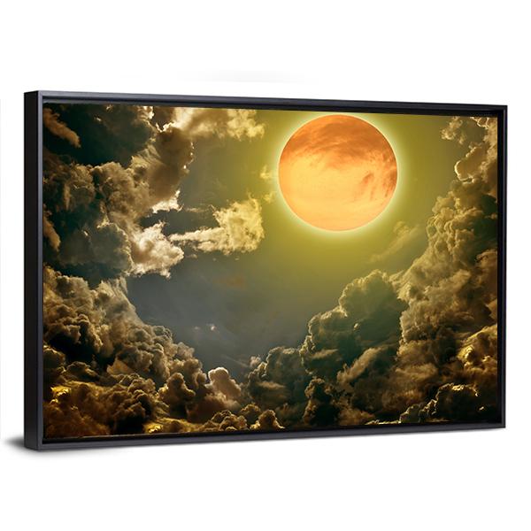 Moon In Dark Clouds Canvas Wall Art-3 Horizontal-Gallery Wrap-25" x 16"-Tiaracle