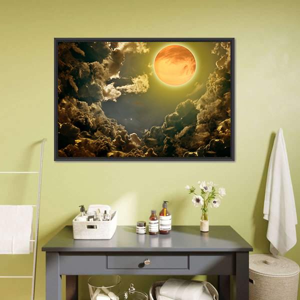 Moon In Dark Clouds Canvas Wall Art-3 Horizontal-Gallery Wrap-25" x 16"-Tiaracle