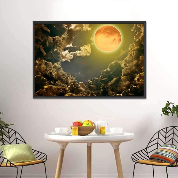 Moon In Dark Clouds Canvas Wall Art-3 Horizontal-Gallery Wrap-25" x 16"-Tiaracle