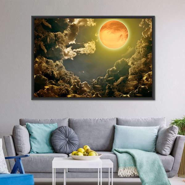 Moon In Dark Clouds Canvas Wall Art-3 Horizontal-Gallery Wrap-25" x 16"-Tiaracle