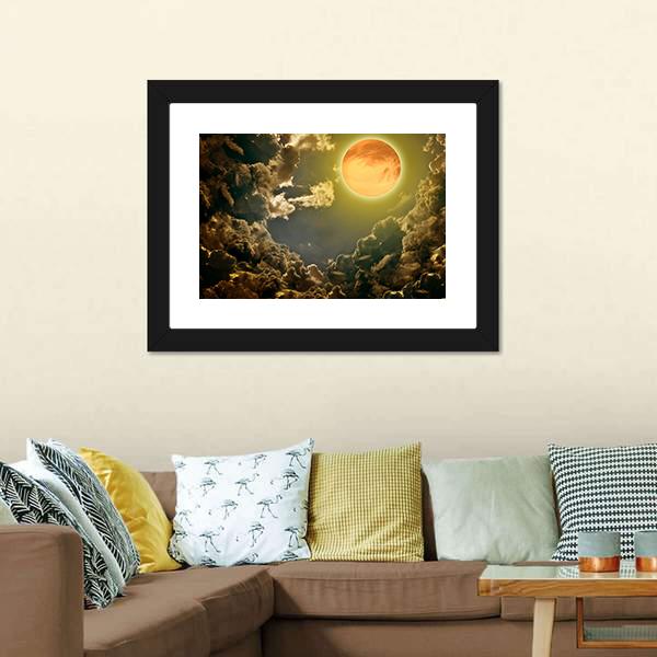 Moon In Dark Clouds Canvas Wall Art-3 Horizontal-Gallery Wrap-25" x 16"-Tiaracle