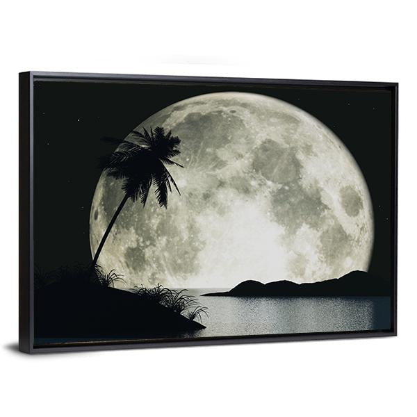 Moon Island With Palm Canvas Wall Art-3 Horizontal-Gallery Wrap-25" x 16"-Tiaracle