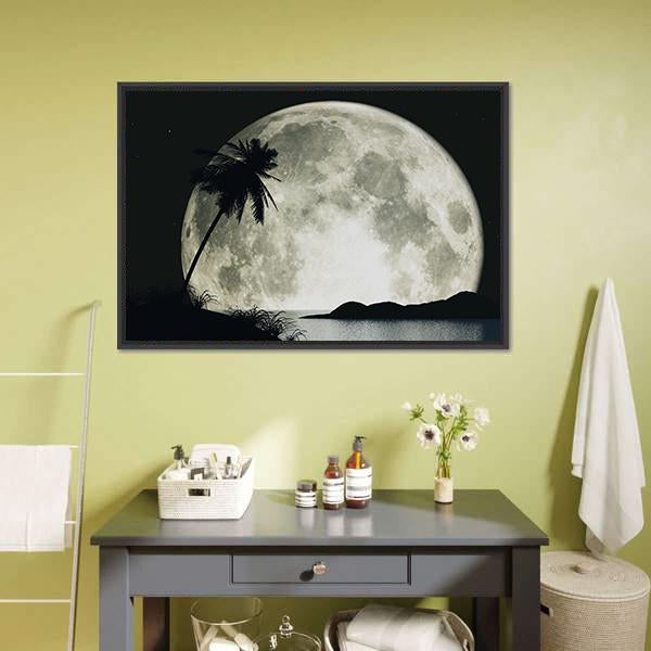 Moon Island With Palm Canvas Wall Art-3 Horizontal-Gallery Wrap-25" x 16"-Tiaracle