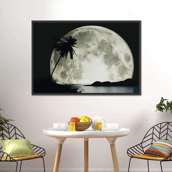 Moon Island With Palm Canvas Wall Art-3 Horizontal-Gallery Wrap-25" x 16"-Tiaracle