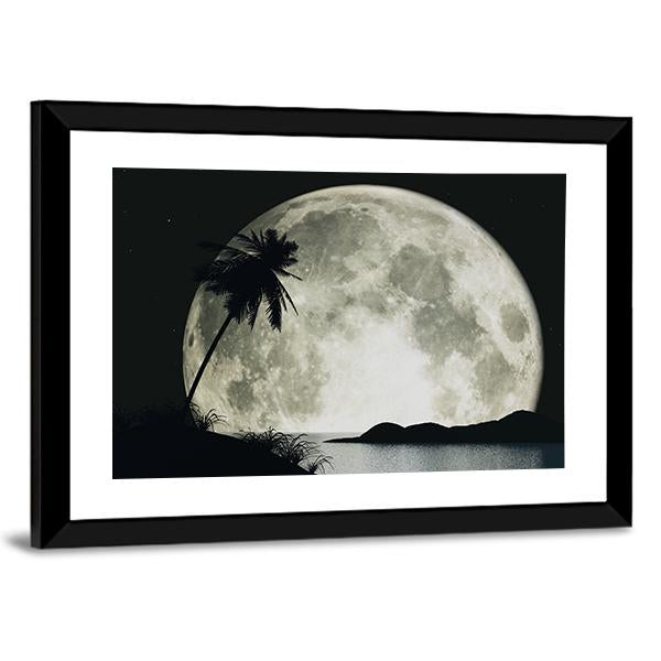 Moon Island With Palm Canvas Wall Art-3 Horizontal-Gallery Wrap-25" x 16"-Tiaracle