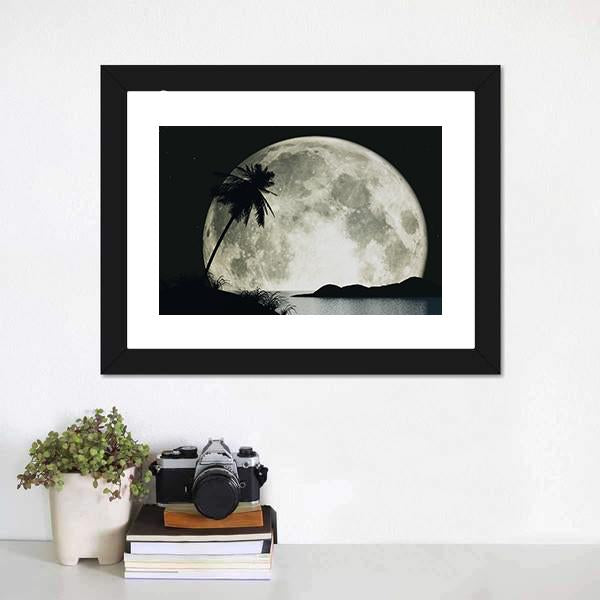 Moon Island With Palm Canvas Wall Art-3 Horizontal-Gallery Wrap-25" x 16"-Tiaracle