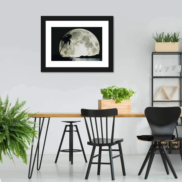 Moon Island With Palm Canvas Wall Art-3 Horizontal-Gallery Wrap-25" x 16"-Tiaracle