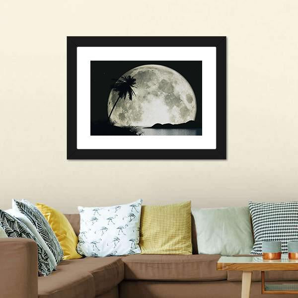 Moon Island With Palm Canvas Wall Art-3 Horizontal-Gallery Wrap-25" x 16"-Tiaracle