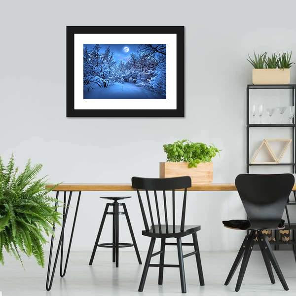 Moon Light In Winter Forest Canvas Wall Art-3 Horizontal-Gallery Wrap-25" x 16"-Tiaracle