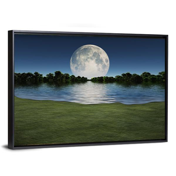 Moon Rise Over Lake Canvas Wall Art-3 Horizontal-Gallery Wrap-25" x 16"-Tiaracle