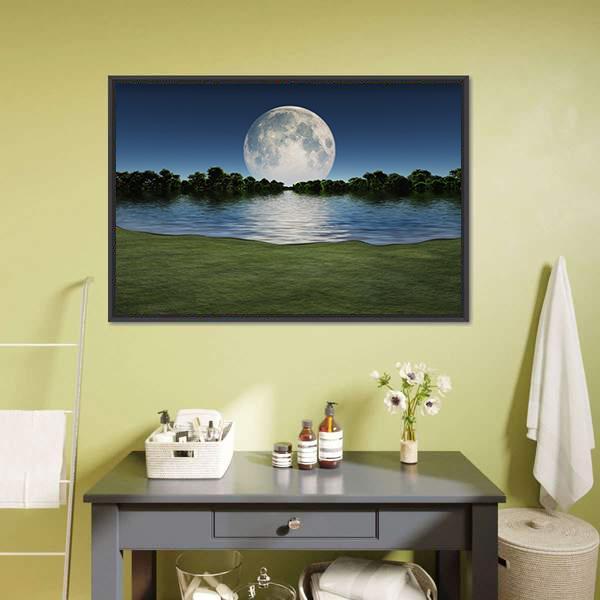 Moon Rise Over Lake Canvas Wall Art-3 Horizontal-Gallery Wrap-25" x 16"-Tiaracle