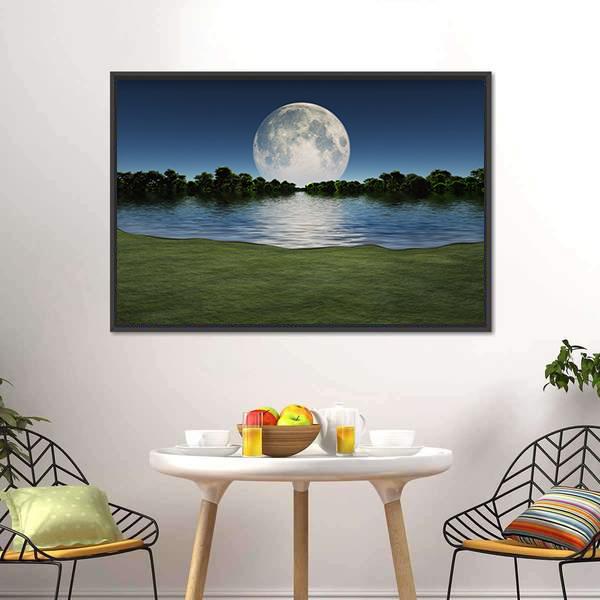 Moon Rise Over Lake Canvas Wall Art-3 Horizontal-Gallery Wrap-25" x 16"-Tiaracle