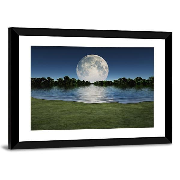 Moon Rise Over Lake Canvas Wall Art-3 Horizontal-Gallery Wrap-25" x 16"-Tiaracle