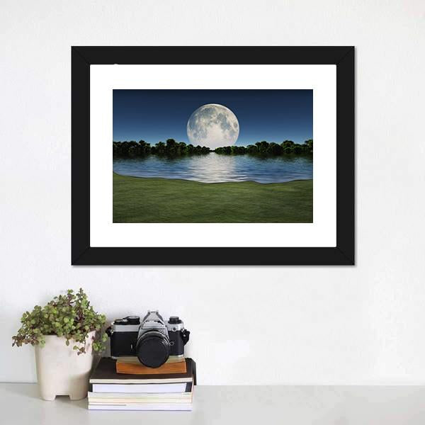 Moon Rise Over Lake Canvas Wall Art-3 Horizontal-Gallery Wrap-25" x 16"-Tiaracle