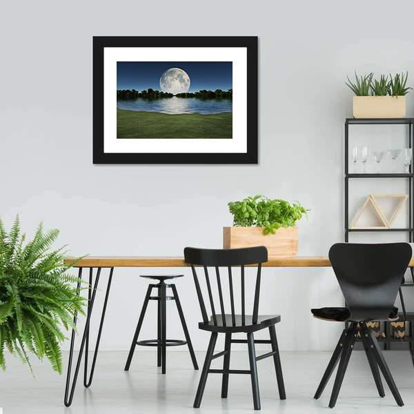 Moon Rise Over Lake Canvas Wall Art-3 Horizontal-Gallery Wrap-25" x 16"-Tiaracle