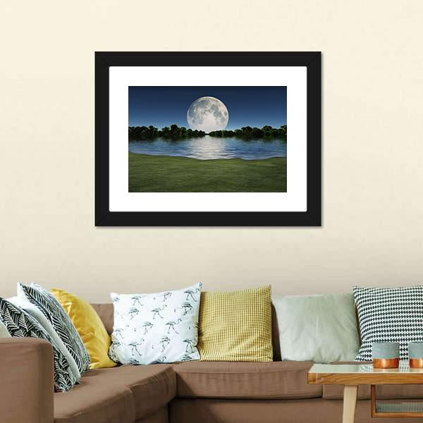 Moon Rise Over Lake Canvas Wall Art-3 Horizontal-Gallery Wrap-25" x 16"-Tiaracle