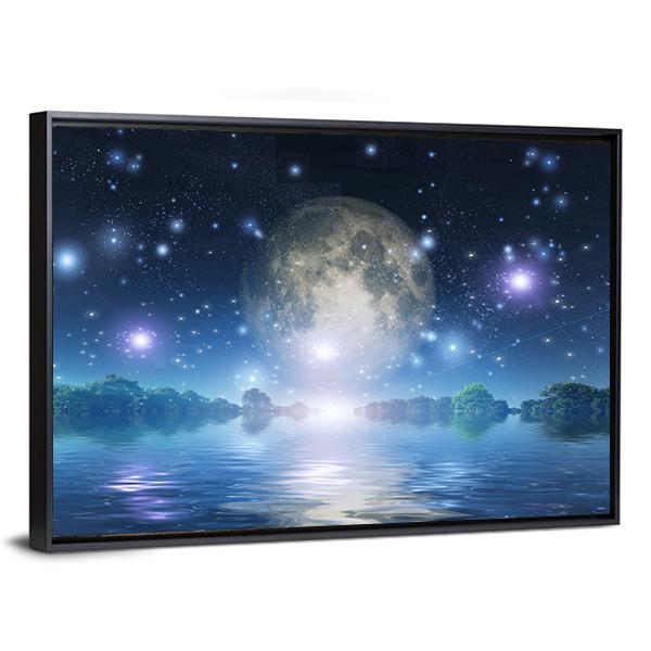 Moon Rise Over Water Canvas Wall Art-3 Horizontal-Gallery Wrap-25" x 16"-Tiaracle