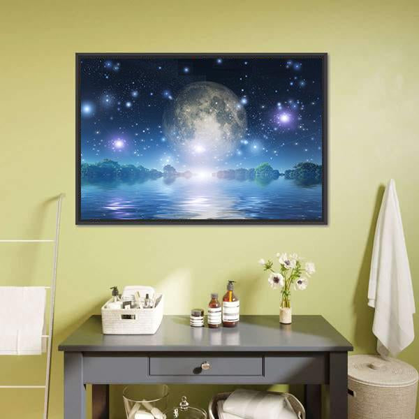 Moon Rise Over Water Canvas Wall Art-3 Horizontal-Gallery Wrap-25" x 16"-Tiaracle