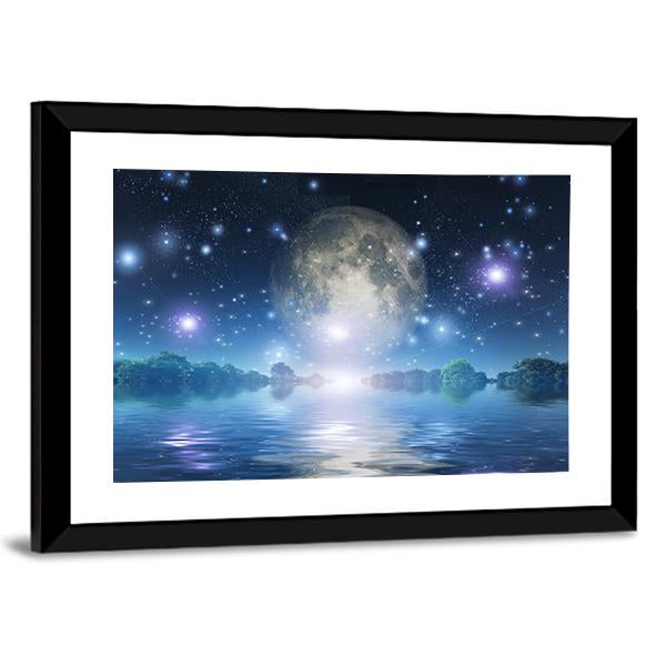 Moon Rise Over Water Canvas Wall Art-3 Horizontal-Gallery Wrap-25" x 16"-Tiaracle