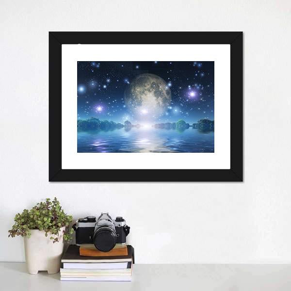 Moon Rise Over Water Canvas Wall Art-3 Horizontal-Gallery Wrap-25" x 16"-Tiaracle