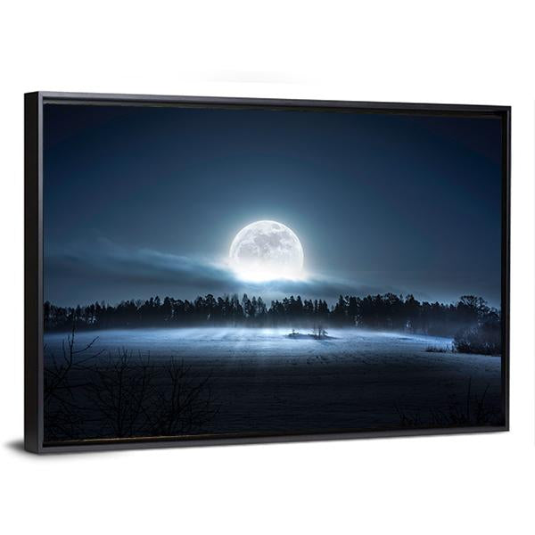 Moon Rising Over Forest Canvas Wall Art-3 Horizontal-Gallery Wrap-25" x 16"-Tiaracle