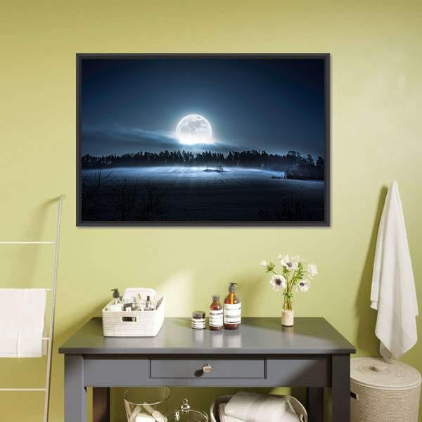 Moon Rising Over Forest Canvas Wall Art-3 Horizontal-Gallery Wrap-25" x 16"-Tiaracle