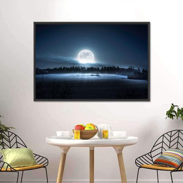 Moon Rising Over Forest Canvas Wall Art-3 Horizontal-Gallery Wrap-25" x 16"-Tiaracle