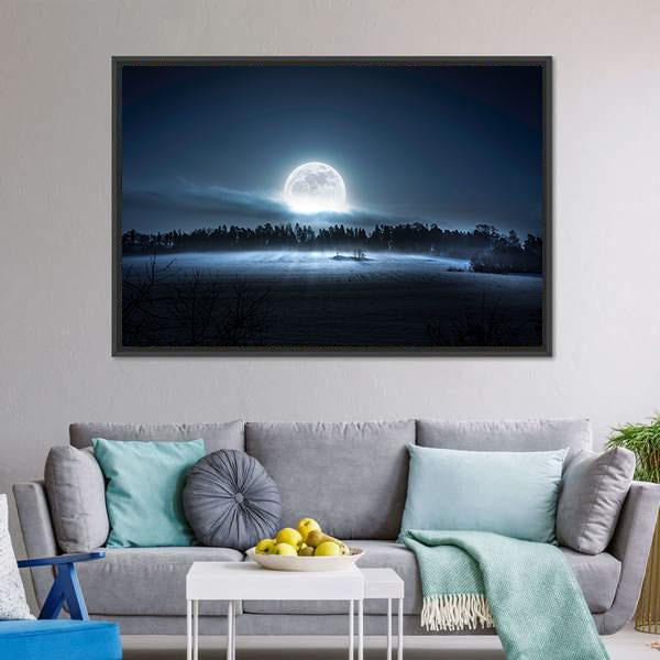 Moon Rising Over Forest Canvas Wall Art-3 Horizontal-Gallery Wrap-25" x 16"-Tiaracle