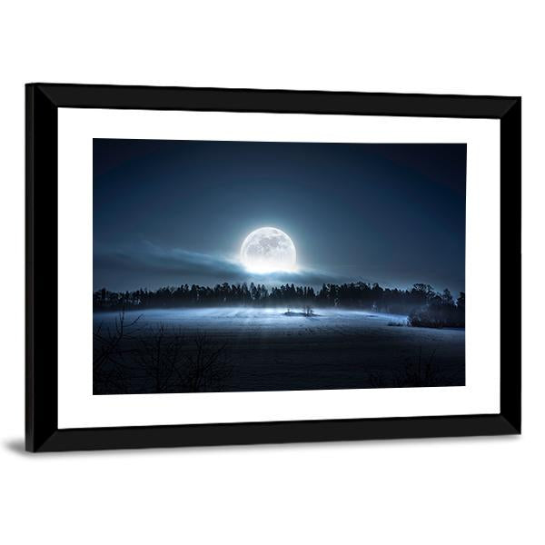 Moon Rising Over Forest Canvas Wall Art-3 Horizontal-Gallery Wrap-25" x 16"-Tiaracle