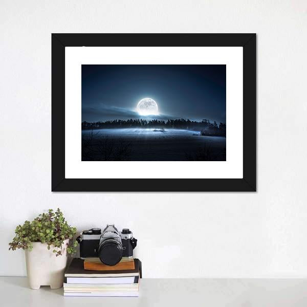 Moon Rising Over Forest Canvas Wall Art-3 Horizontal-Gallery Wrap-25" x 16"-Tiaracle